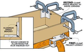 Mitered box with band clamp